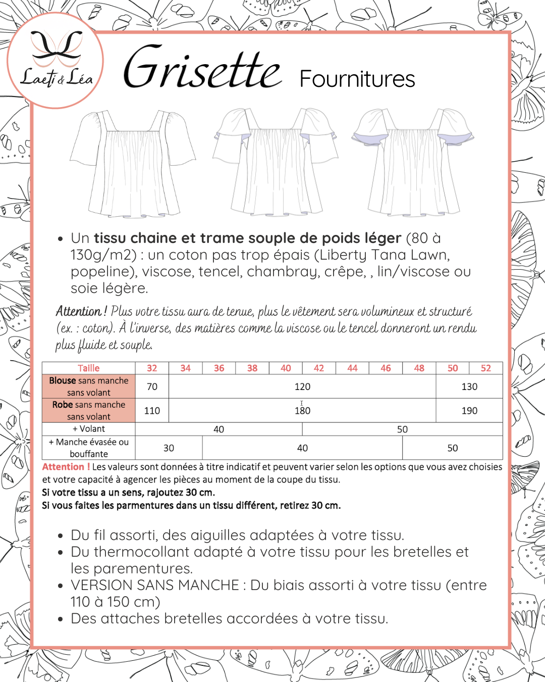 Blouse / Robe Grisette Femme 32-52 (Patron de couture)