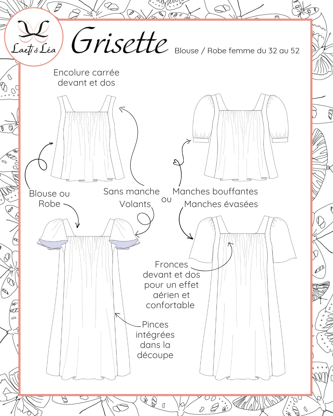Blouse / Robe Grisette Femme 32-52 (Patron de couture)