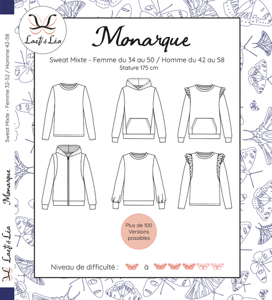 Sweat Monarque Adulte Mixte XS-XXXL (Patron de couture)