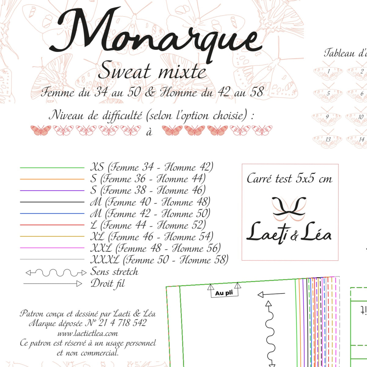 Sweat Monarque Adulte Mixte XS-XXXL (Patron de couture)