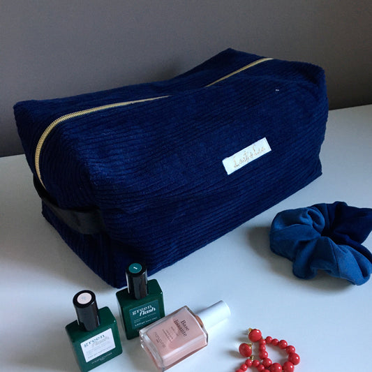 Trousse de toilette cube Velours Bleu