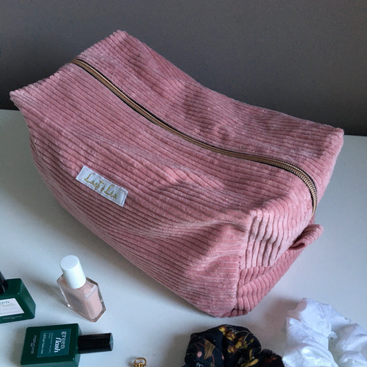 Trousse de toilette cube Velours Rose