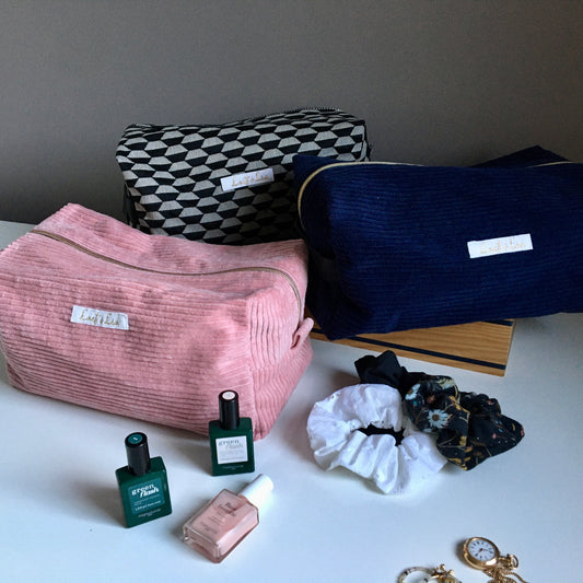 Trousse de toilette cube Velours Rose
