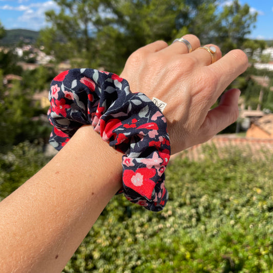 Chouchou Dalhia (rouge, bleu, vert, rose) cousu main