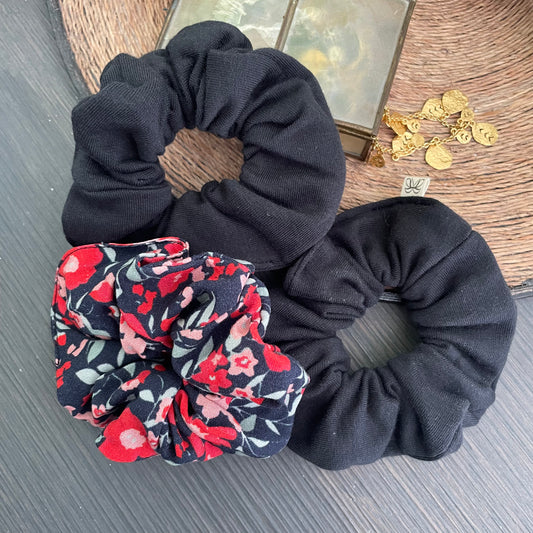 Chouchou Dalhia (rouge, bleu, vert, rose) cousu main